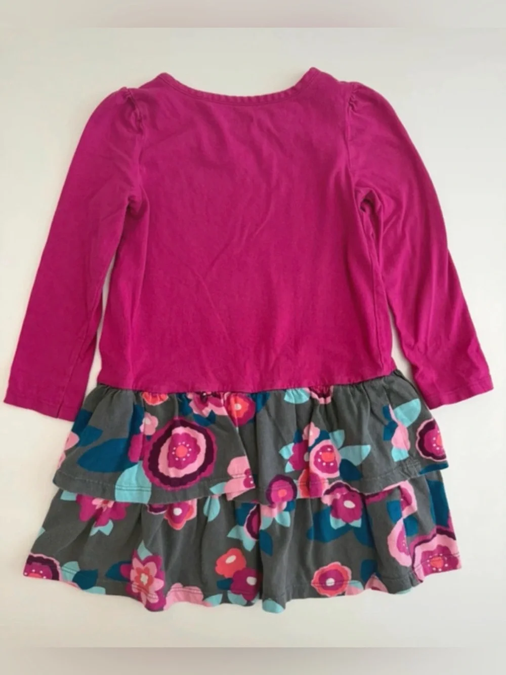 Gymboree 3T Magenta Long-Sleeve Dress with Floral Tiered Skirt